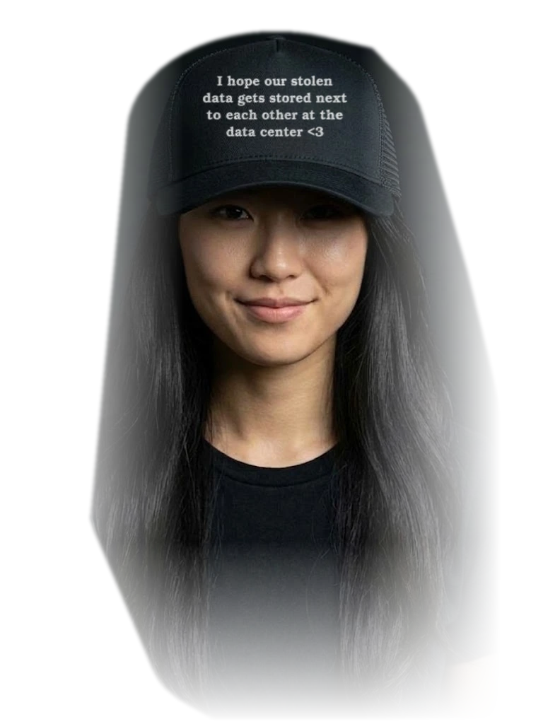 Snapback Trucker Cap — "I Hope Our Stolen Data Gets Stored Next to Each Other"