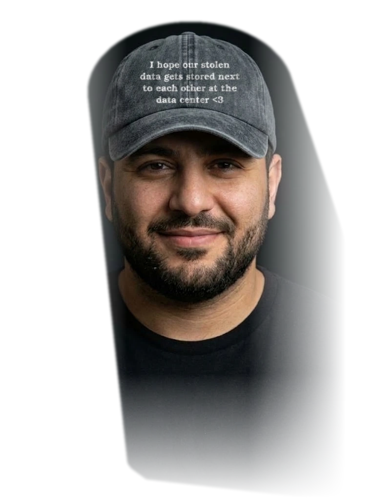 Embroidered Vintage Dad Hat — "I Hope Our Stolen Data Gets Stored Next to Each Other"